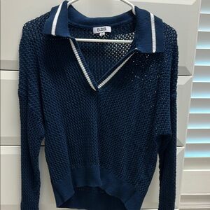 525 America Blue V-Neck Sweater with Textured Knit